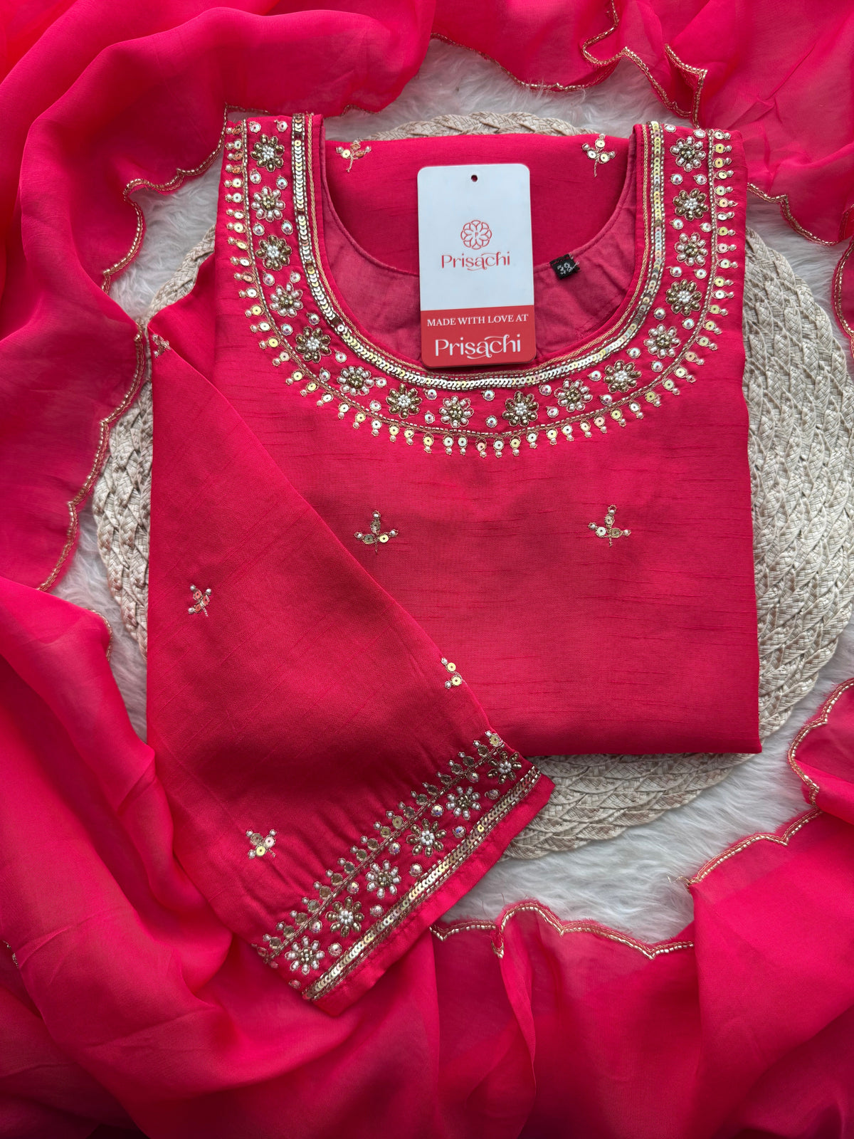 Designer Pink Embroidered Ethnic Kurta Set with Pant & Dupatta