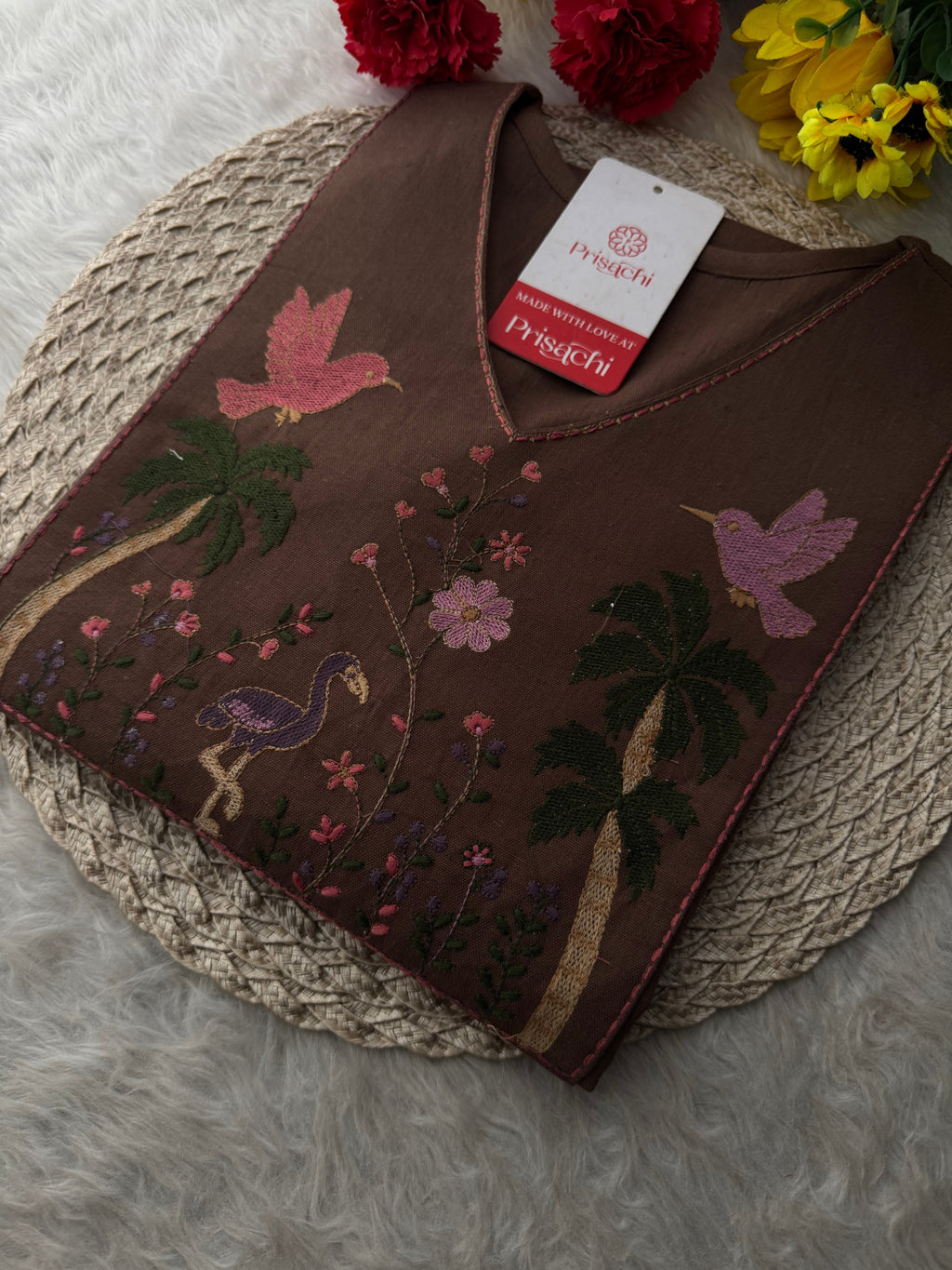 Brown Short Straight Thread Embroidered Ethnic Kurti for Women | Casual Office Wear Daily Wear