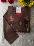 Brown Short Straight Thread Embroidered Ethnic Kurti for Women | Casual Office Wear Daily Wear