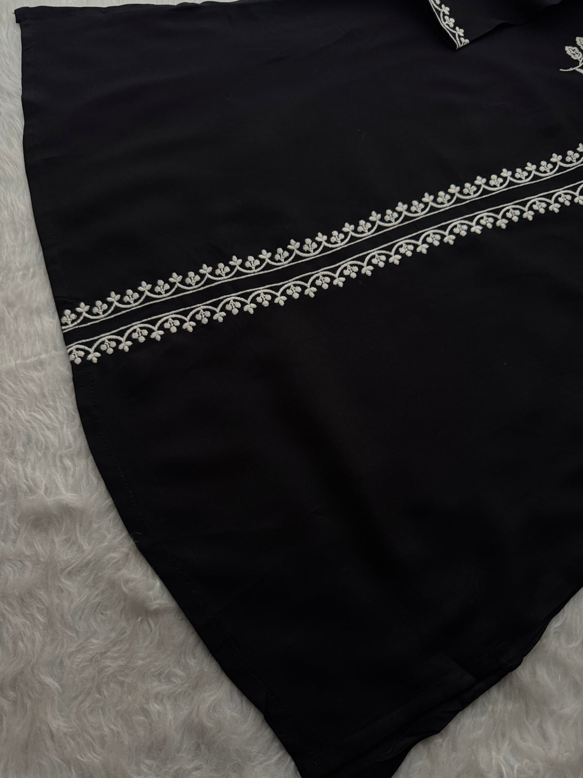 Black  Short Straight White Thread Embroidered Kurti for Women