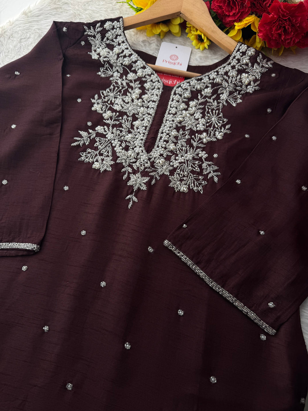 Maslin Designer Embroidered kurta set with dupatta