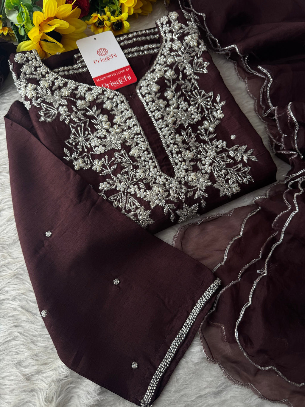 Maslin Designer Embroidered kurta set with dupatta