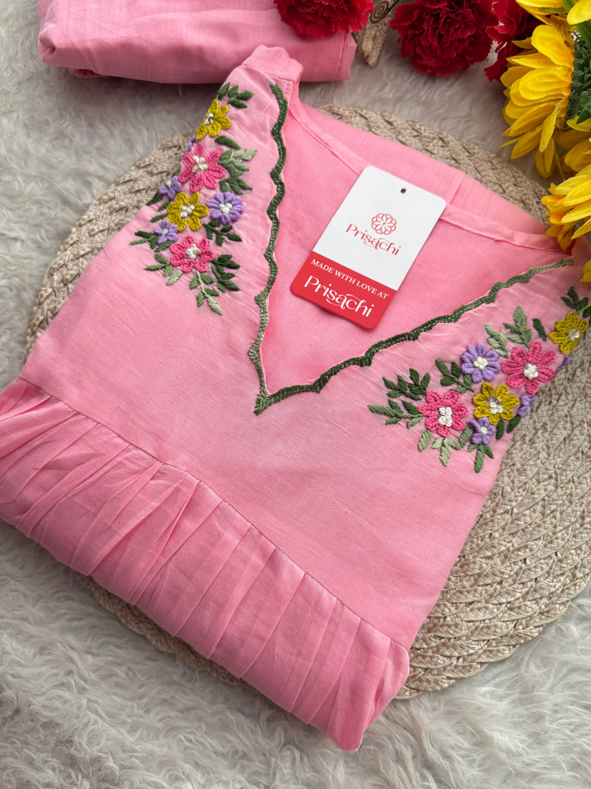 Women Thread Embroidered A-Line Kurti Pant Co-ord Set | Ethnic Office & Daily Wear