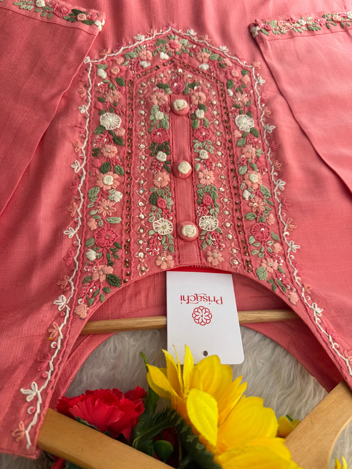 Pink Thread Embroidered Straight Kurti Pant Co-ord Set for Women | Ethnic Office Wear & Daily Wear Outfit