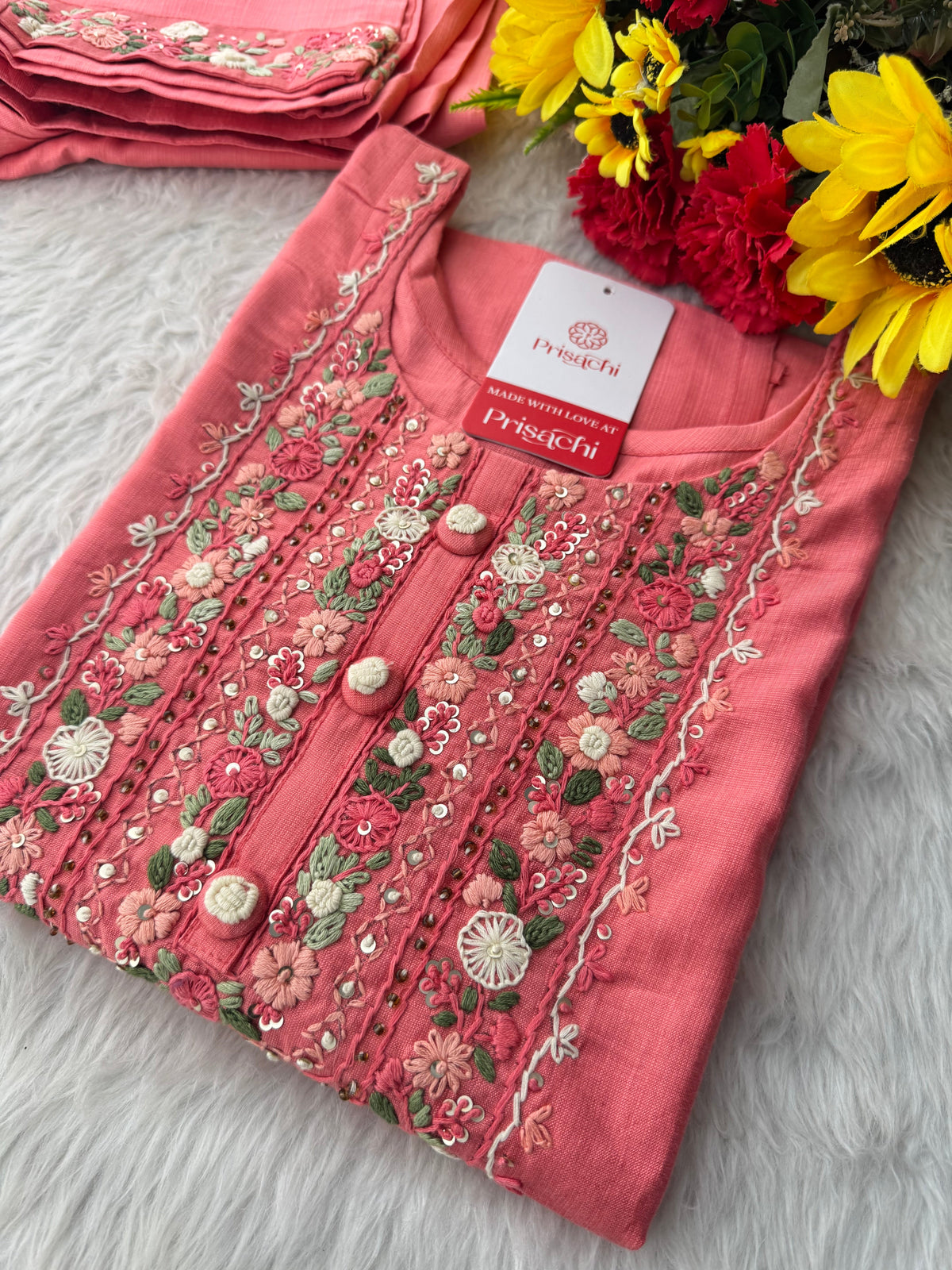 Pink Thread Embroidered Straight Kurti Pant Co-ord Set for Women | Ethnic Office Wear & Daily Wear Outfit