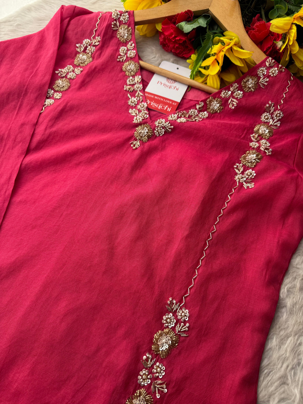 Pink Zardozi Embroidered Ethnic Kurta Set for Women with Pants & Dupatta | Traditional Festive Wear