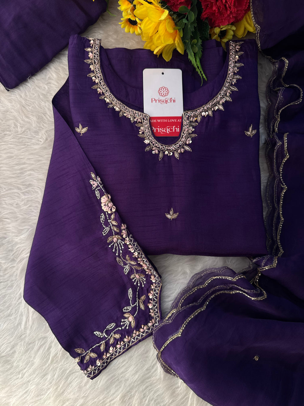 Orange Designer Embroidered Kurta Set with Pants & Dupatta Ethnic Wear