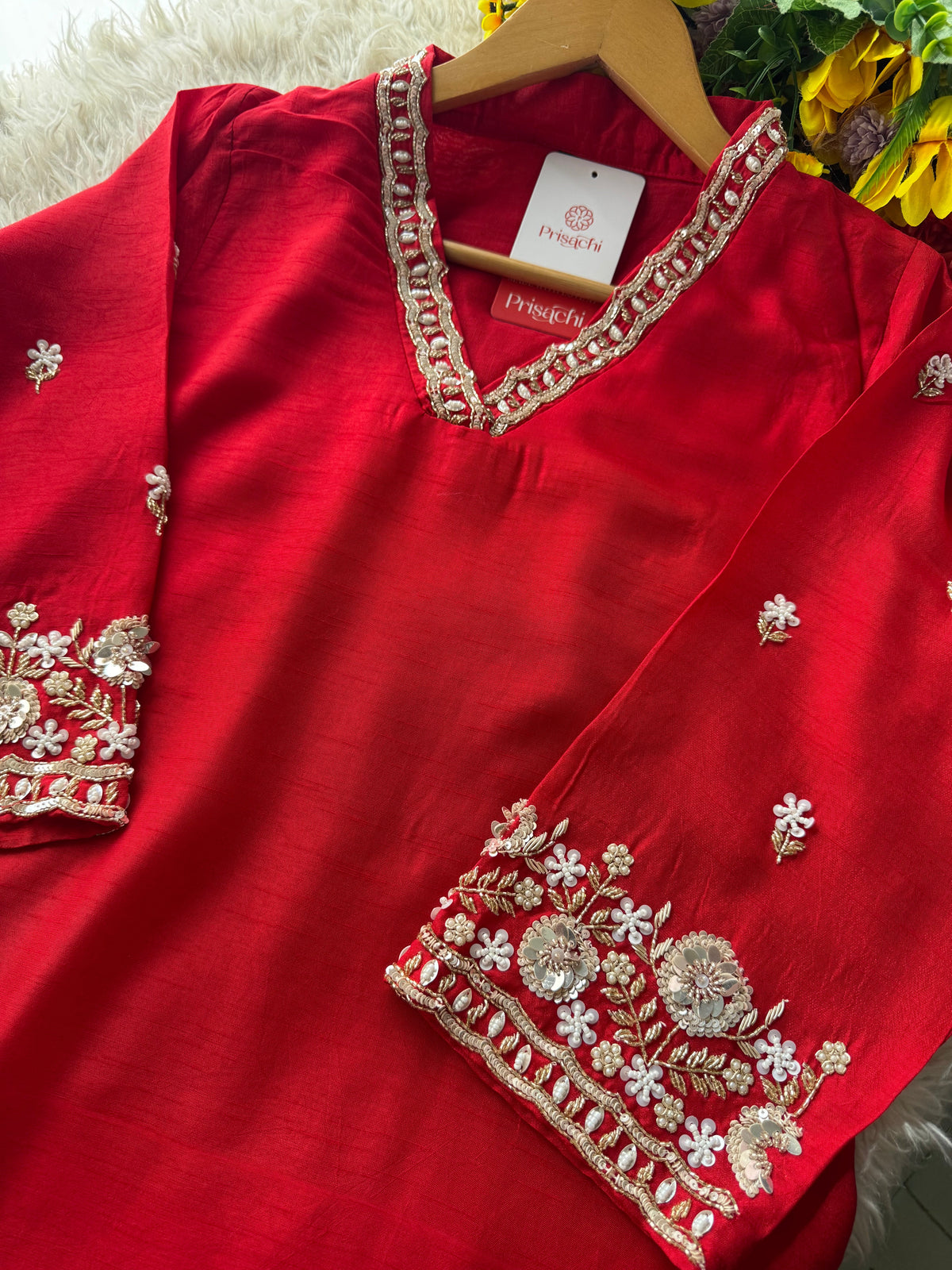 Yellow Embroidered kurta Pant  with dupatta