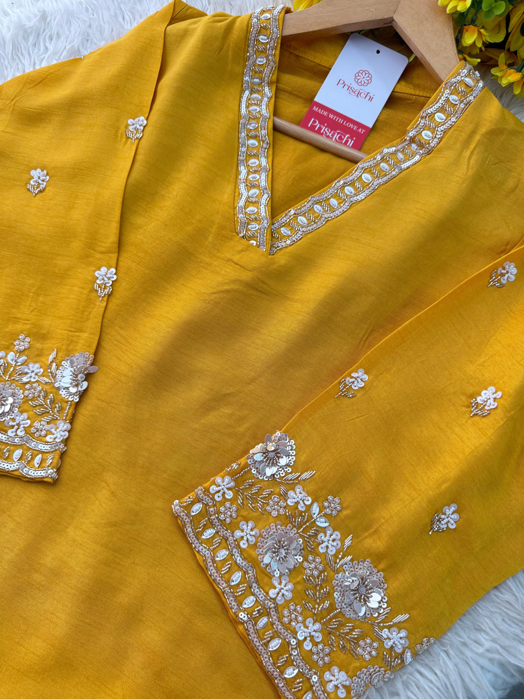 Yellow Embroidered kurta Pant  with dupatta