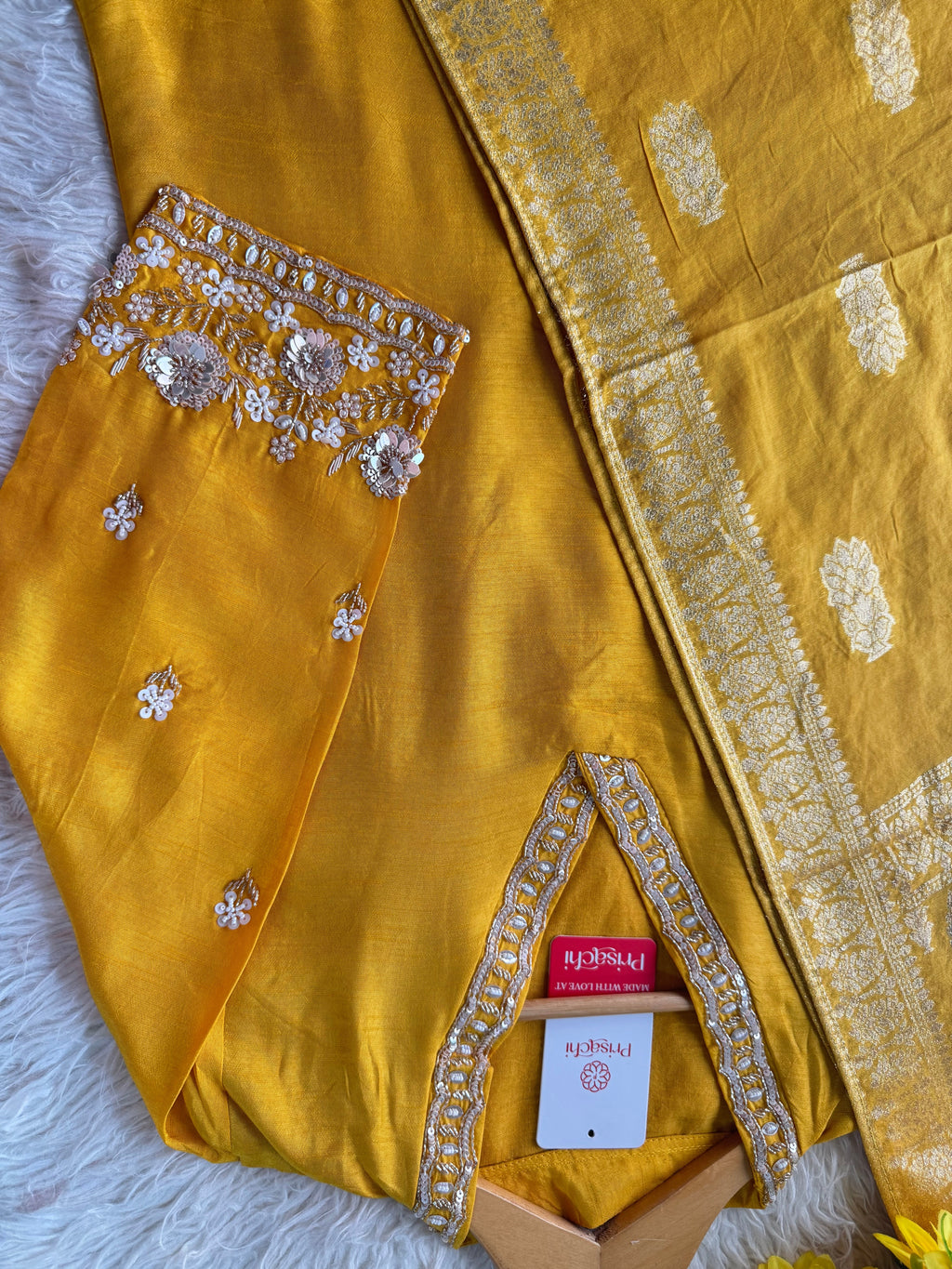 Yellow Embroidered kurta Pant  with dupatta