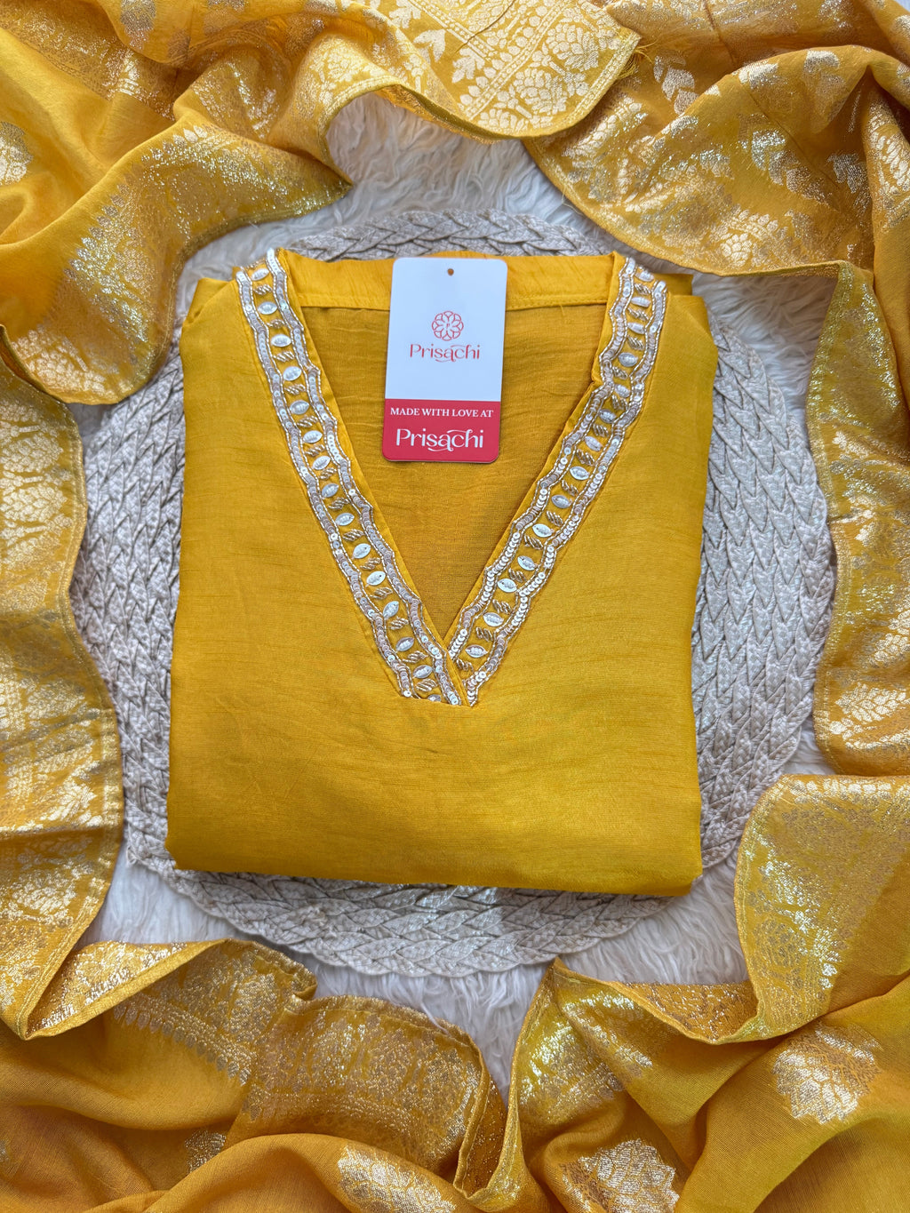 Yellow Embroidered kurta Pant  with dupatta
