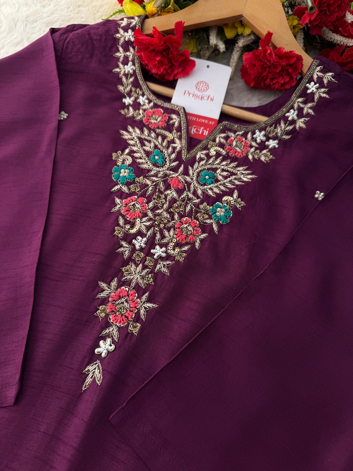Purple Zardozi Embroidered Kurta Set with Pants & Banarasi Dupatta| Traditional Ethnic wear