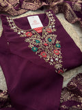 Purple Zardozi Embroidered Kurta Set with Pants & Banarasi Dupatta| Traditional Ethnic wear