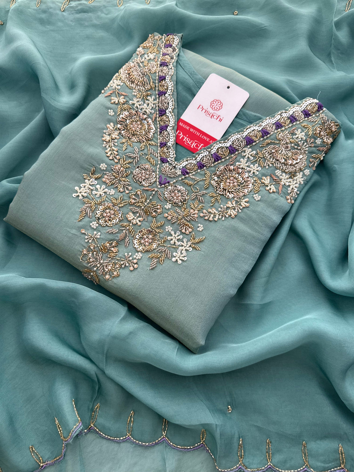 Teal Blue Zardozi Embroidered Kurta Set with Pants & Dupatta for Women | Traditional Ethnic Wear