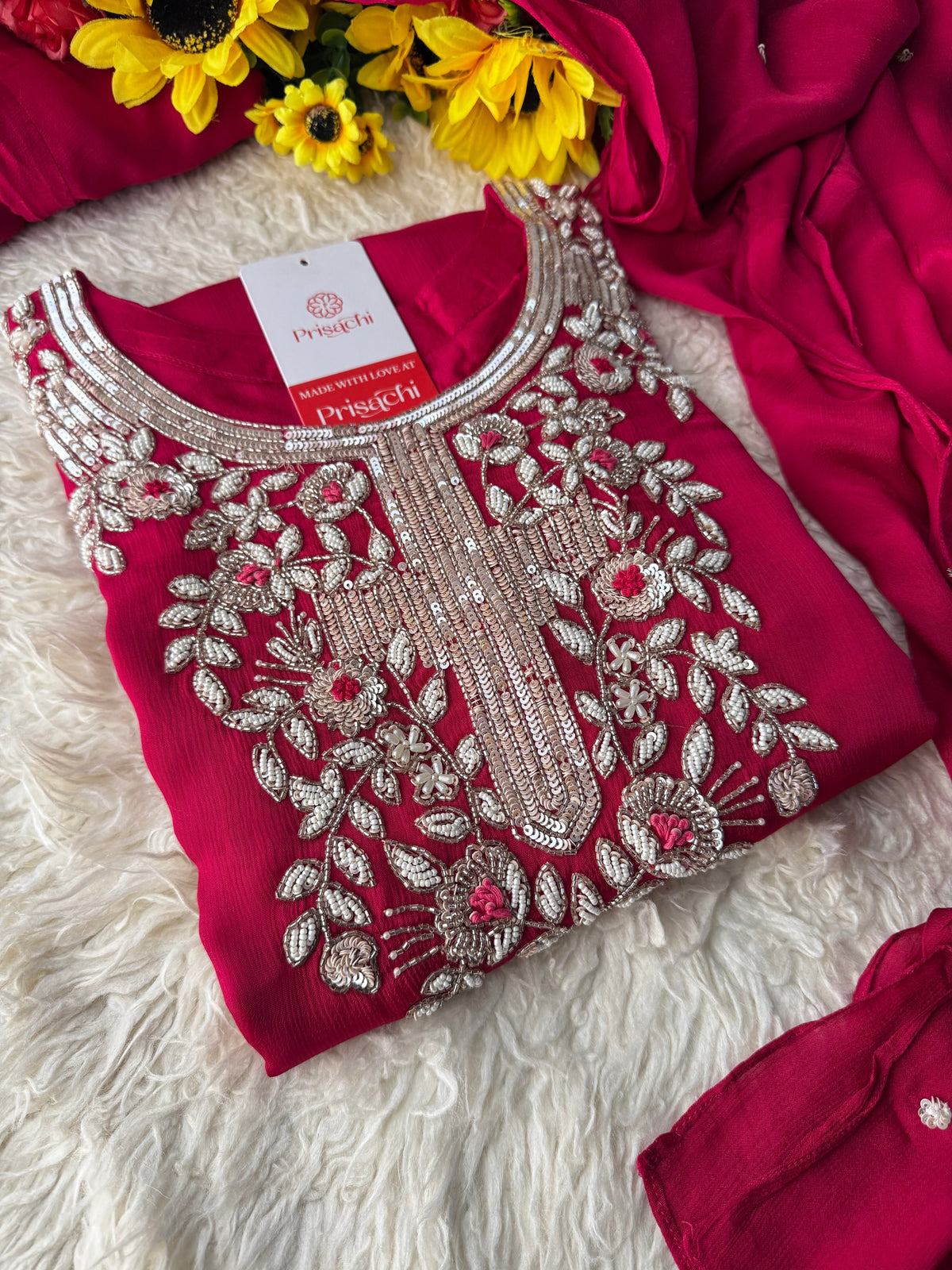 Prisachi Pink Embroidered kurta set with dupatta