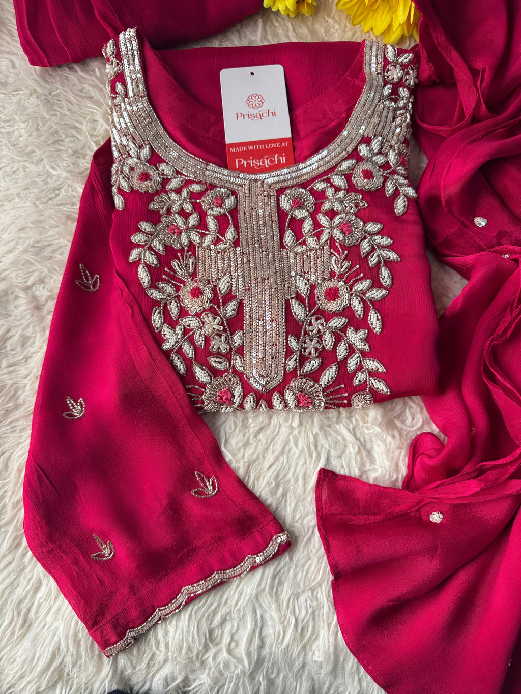 Prisachi Pink Embroidered kurta set with dupatta
