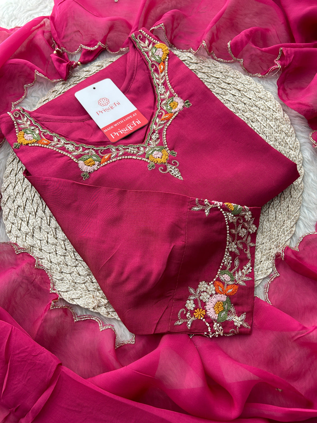 Pink Embroidered Kurta Set for Women with Pants & Dupatta | Traditional Ethnic Wear