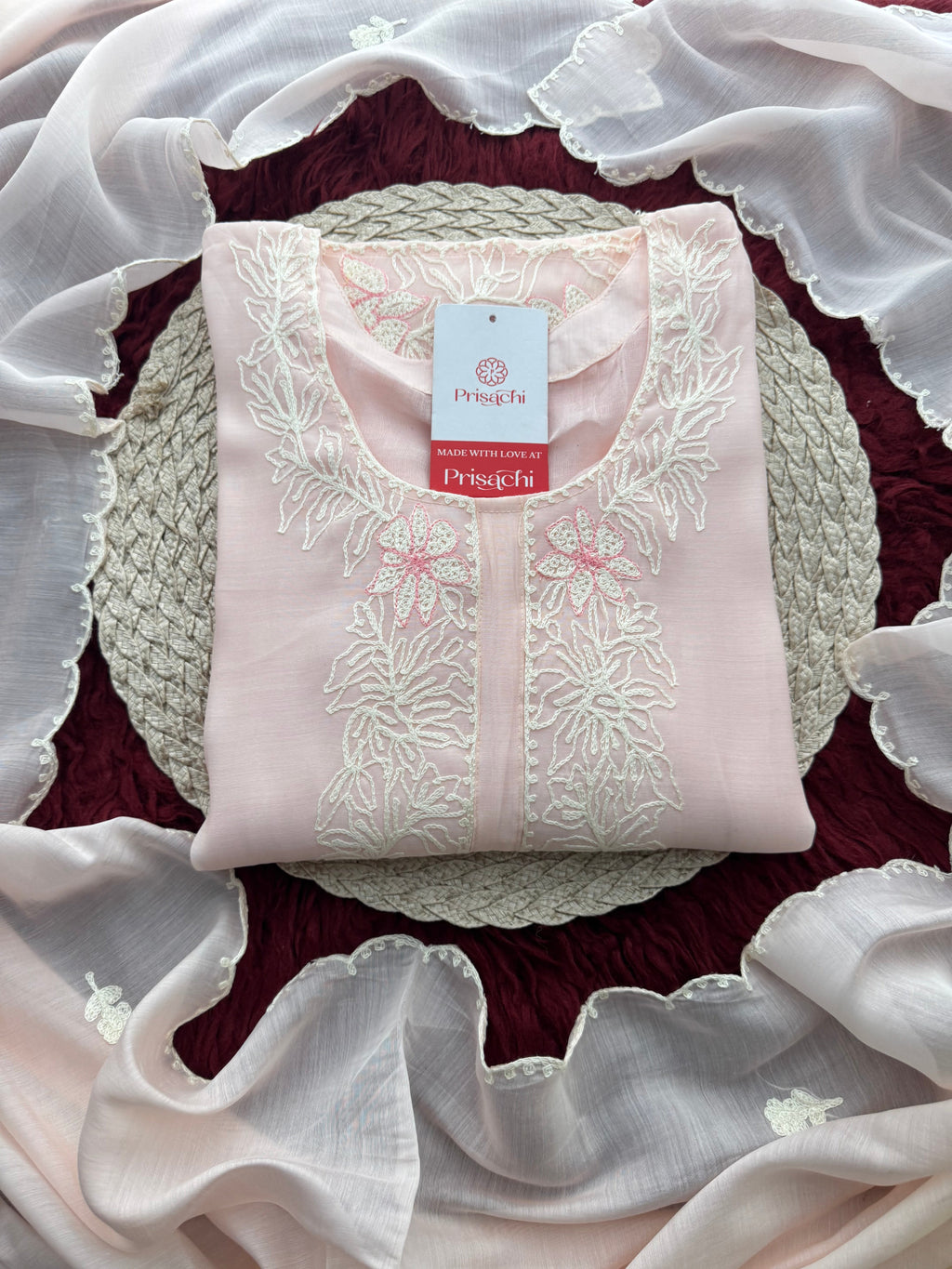 Pink Floral Thread Embroidered Ethnic Kurta Set with Pants and Dupatta | Traditional, Casual & Office Wear