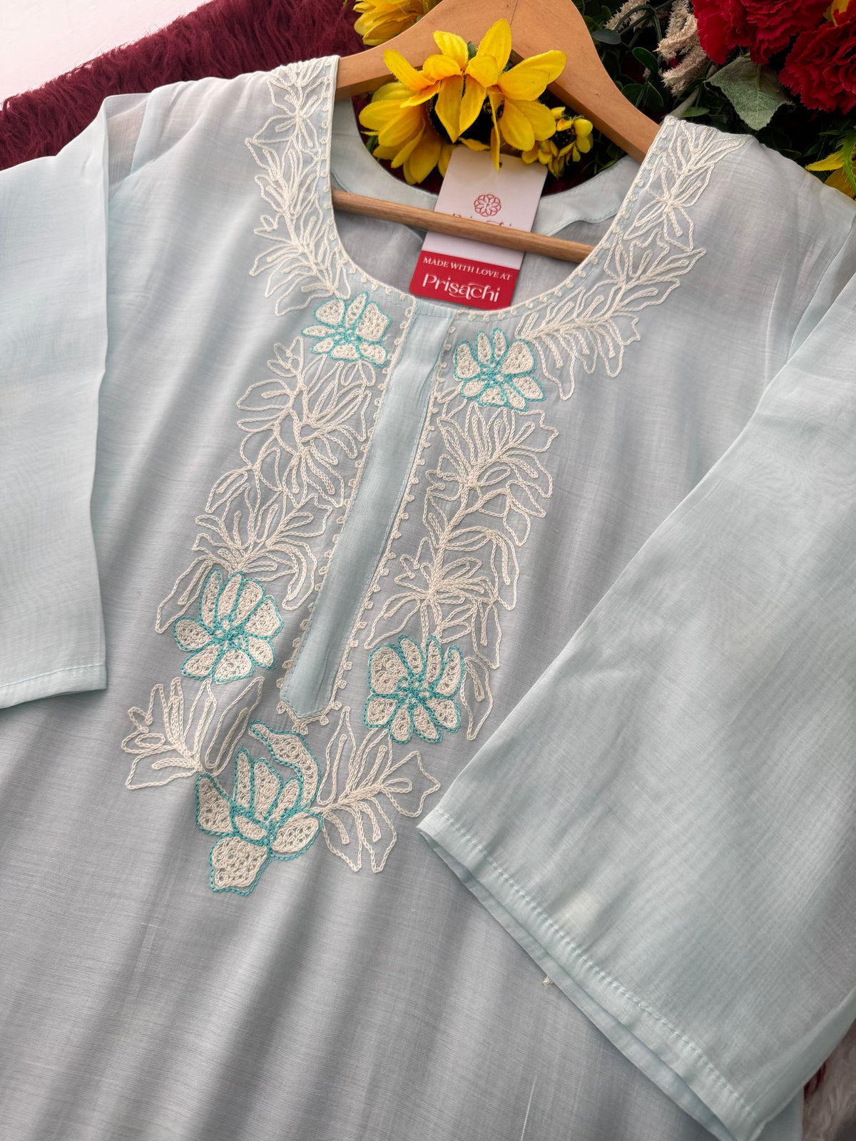 Pink Floral Thread Embroidered Ethnic Kurta Set with Pants and Dupatta | Traditional, Casual & Office Wear