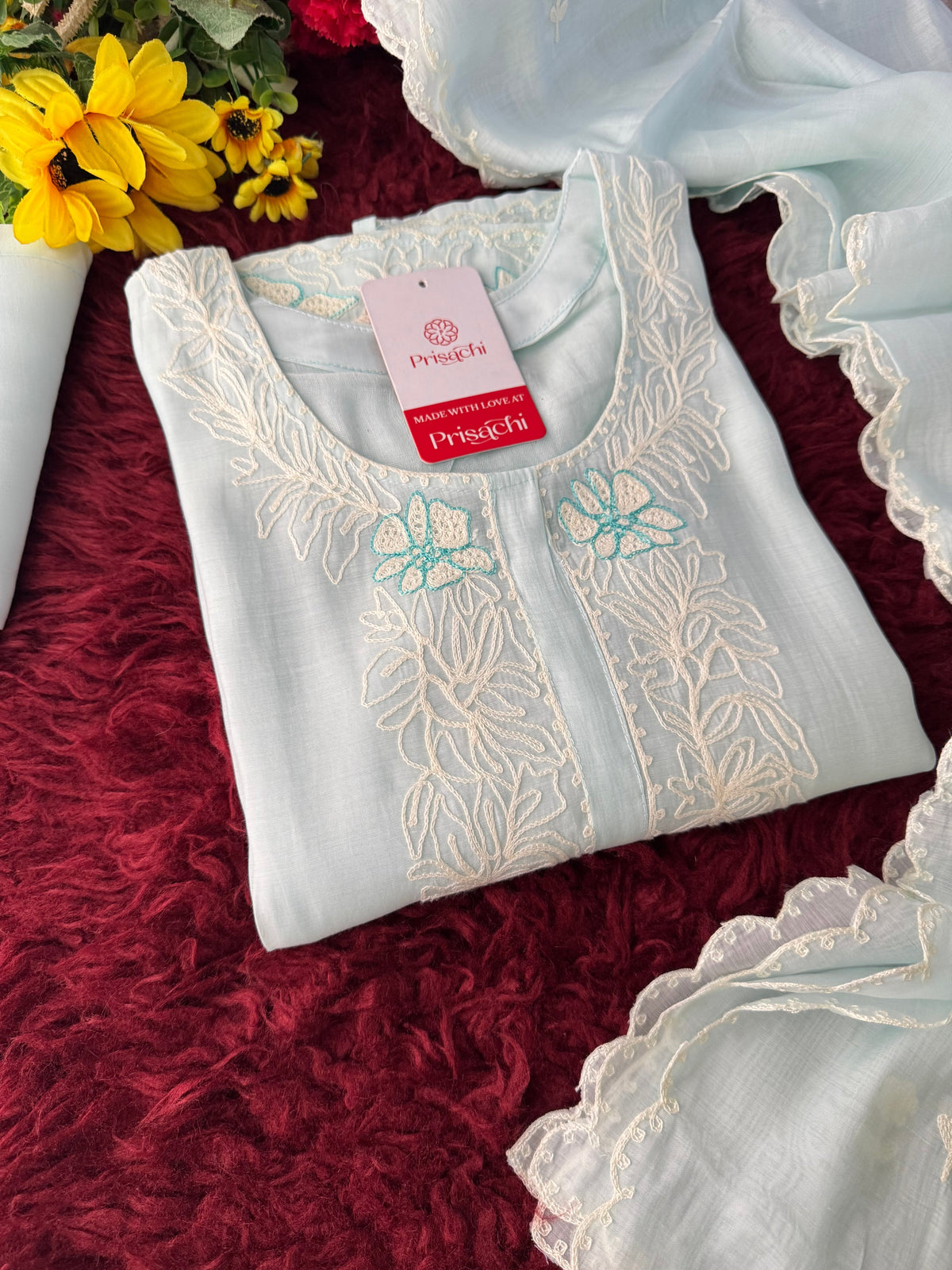 Pink Floral Thread Embroidered Ethnic Kurta Set with Pants and Dupatta | Traditional, Casual & Office Wear