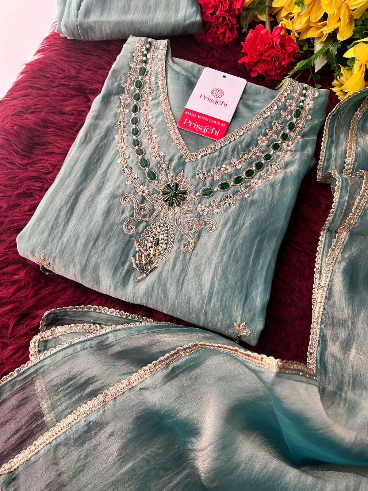 Zardozi Embroidered Ethnic A-Line Kurta Set With Palazzo Pants  | Festive & Party wear