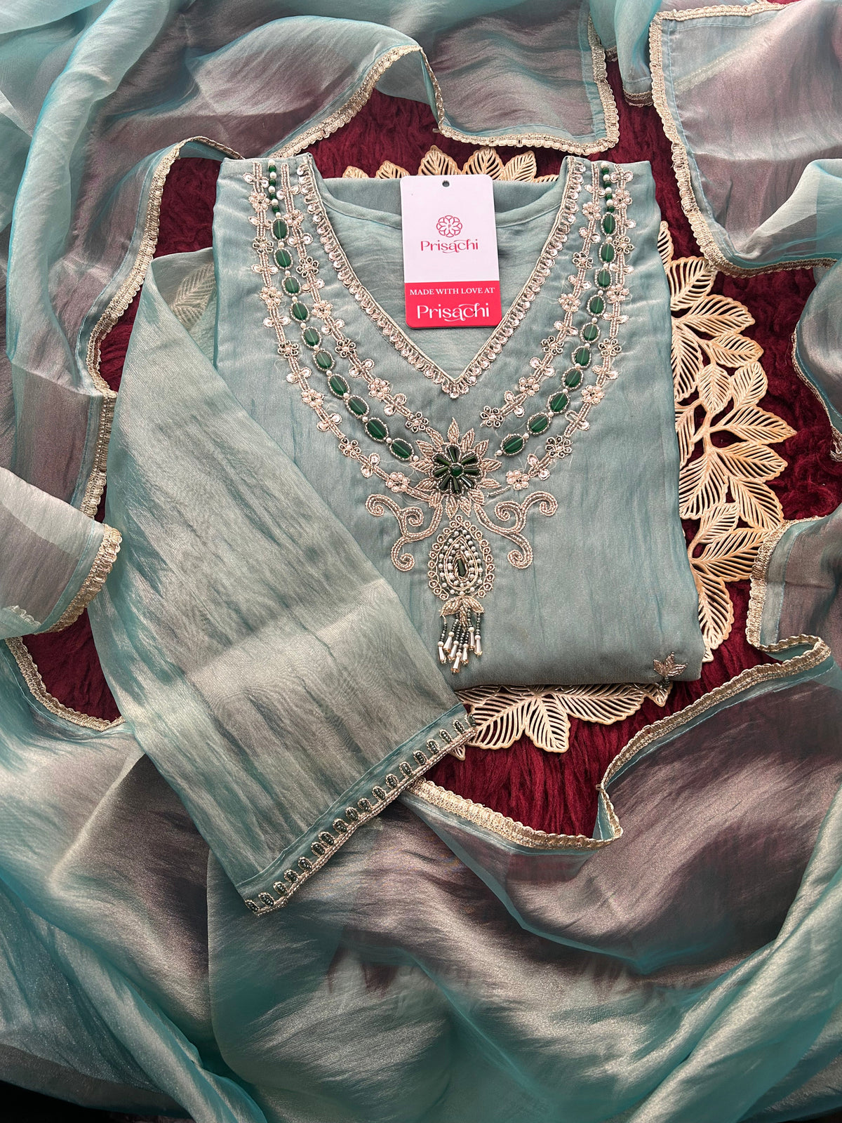 Zardozi Embroidered Ethnic A-Line Kurta Set With Palazzo Pants  | Festive & Party wear