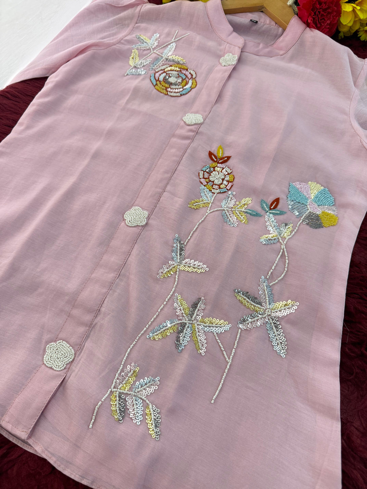 Pink Floral Embroidered Co-ord Set for Women | Designer Ethnic Office & Casual Wear