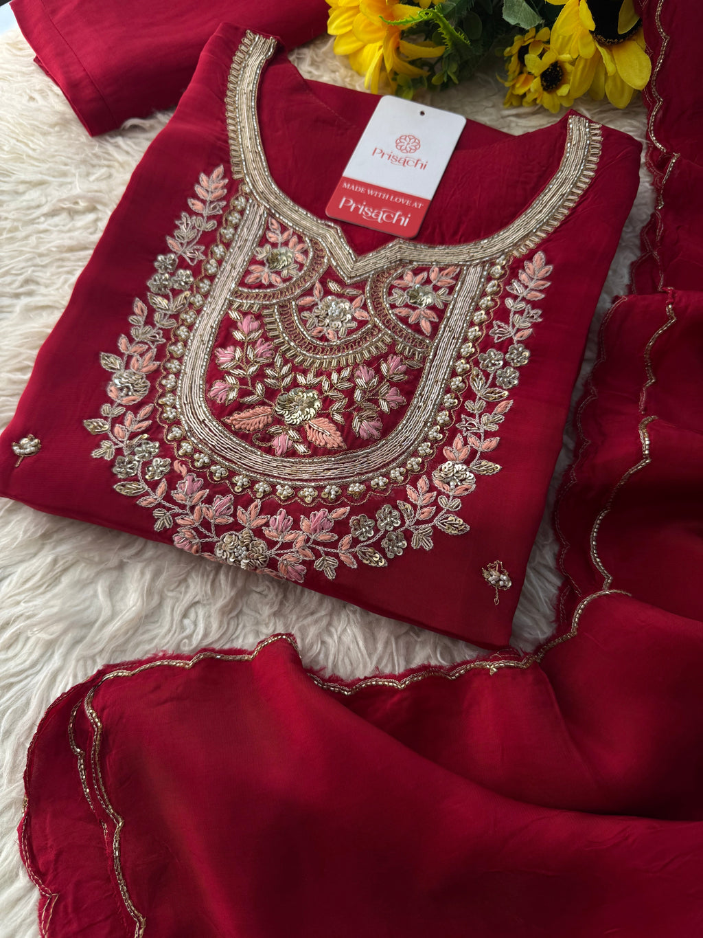 Maroon Designer Embroidered kurta set with pant and dupatta