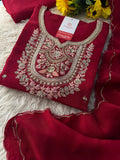 Maroon Designer Embroidered kurta set with pant and dupatta