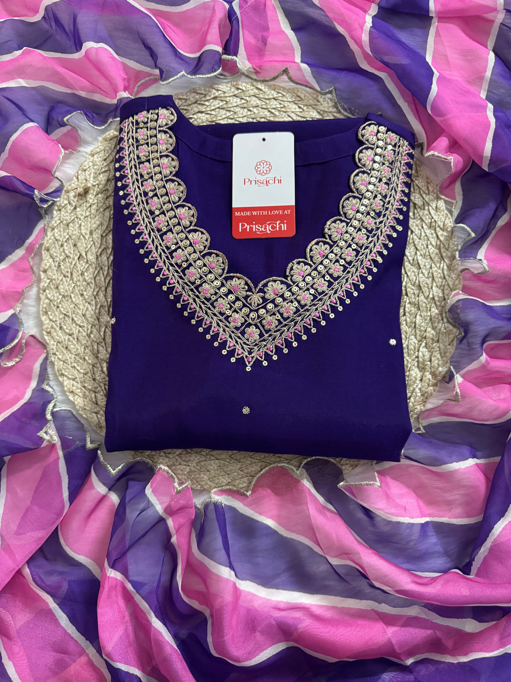 Purple Designer Embroidered Kurta set with dupatta and Pant
