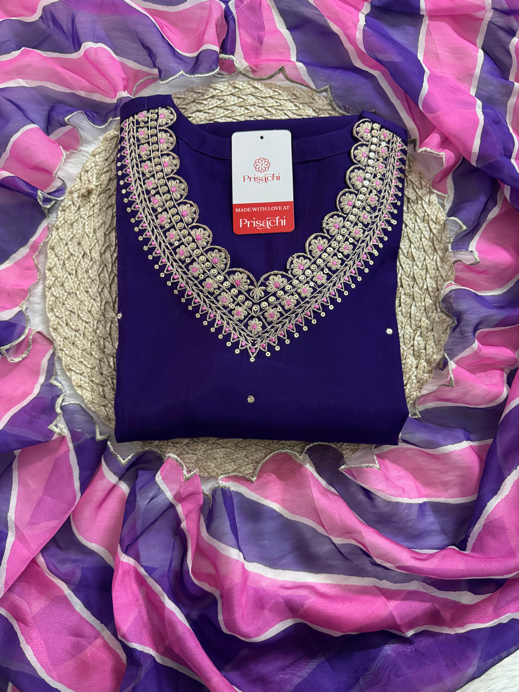Purple Designer Embroidered Kurta set with dupatta and Pant