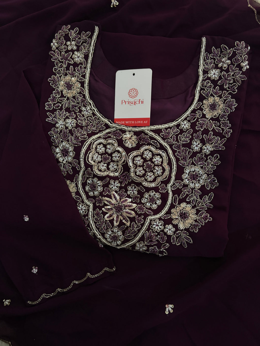 Wine Embroidered Zardozi Kurta Set with Sharara & Dupatta Ethnic Set