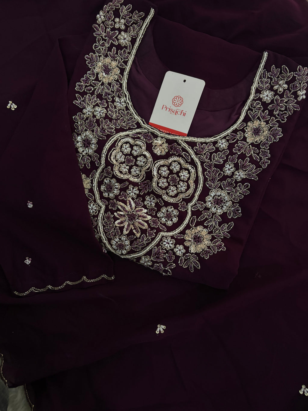 Wine Embroidered Zardozi Kurta Set with Sharara & Dupatta Ethnic Set