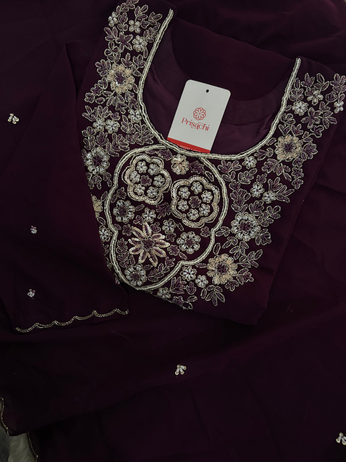 Wine Embroidered Zardozi Kurta Set with Sharara & Dupatta Ethnic Set