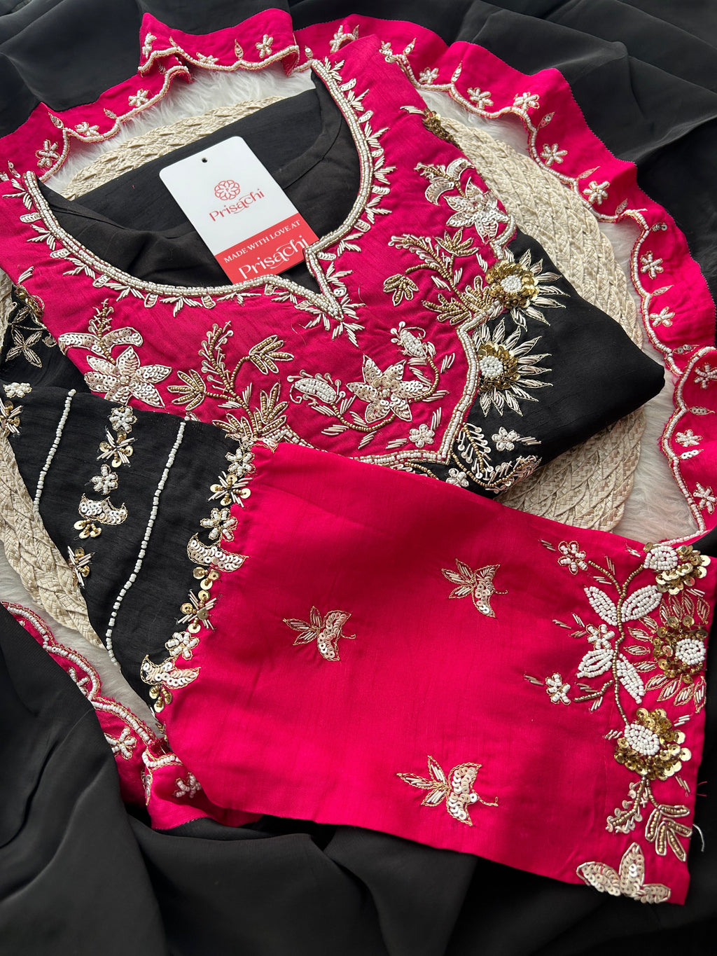 Black Zardozi Embroidered Kurta Set with Pants & Dupatta for Women | Festive & Wedding Wear Ethnic Suit