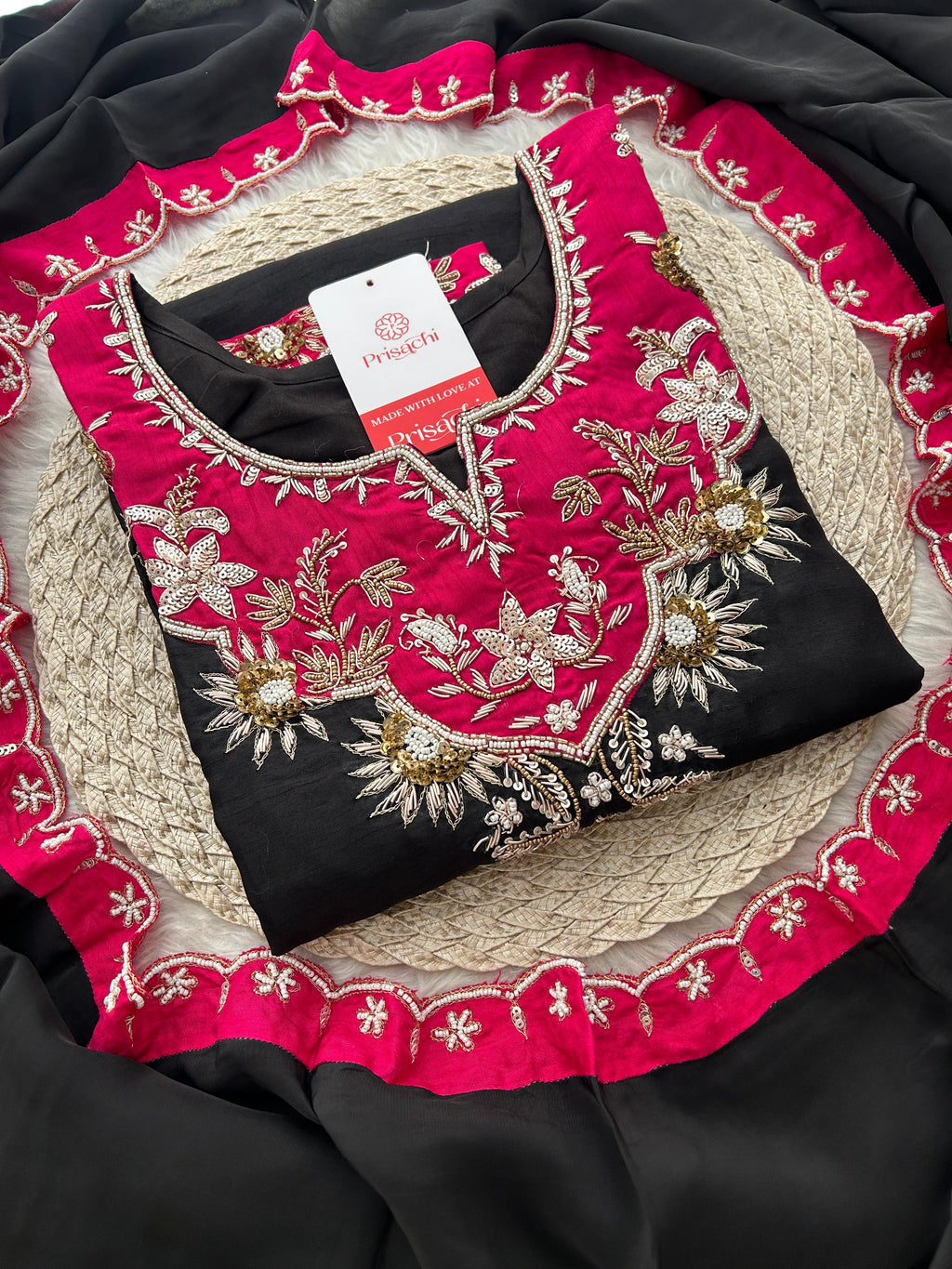 Black Zardozi Embroidered Kurta Set with Pants & Dupatta for Women | Festive & Wedding Wear Ethnic Suit