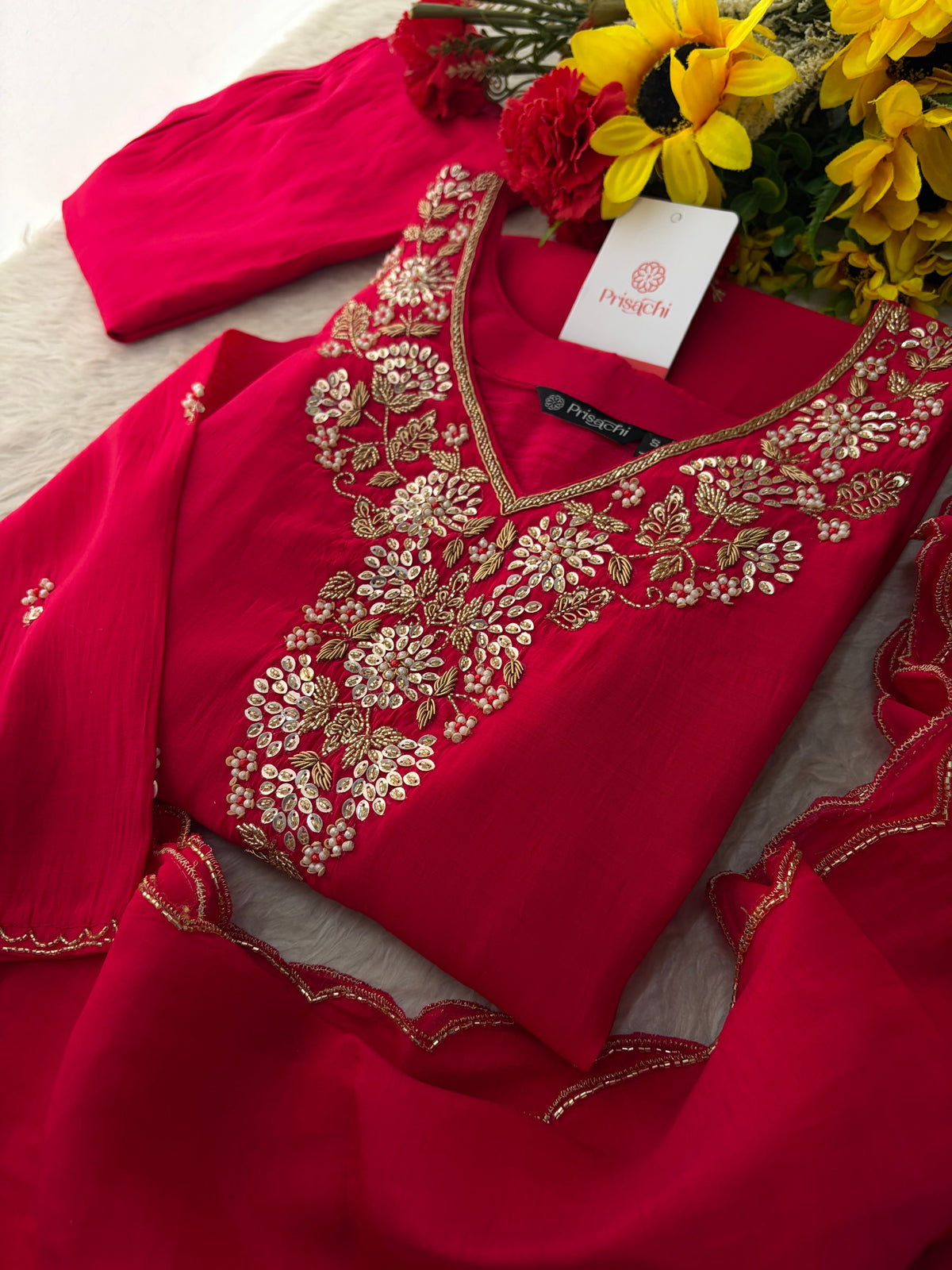 Embroidered Kurta Set for Women with Pants & Dupatta | Ethnic Party and Festive Suit set