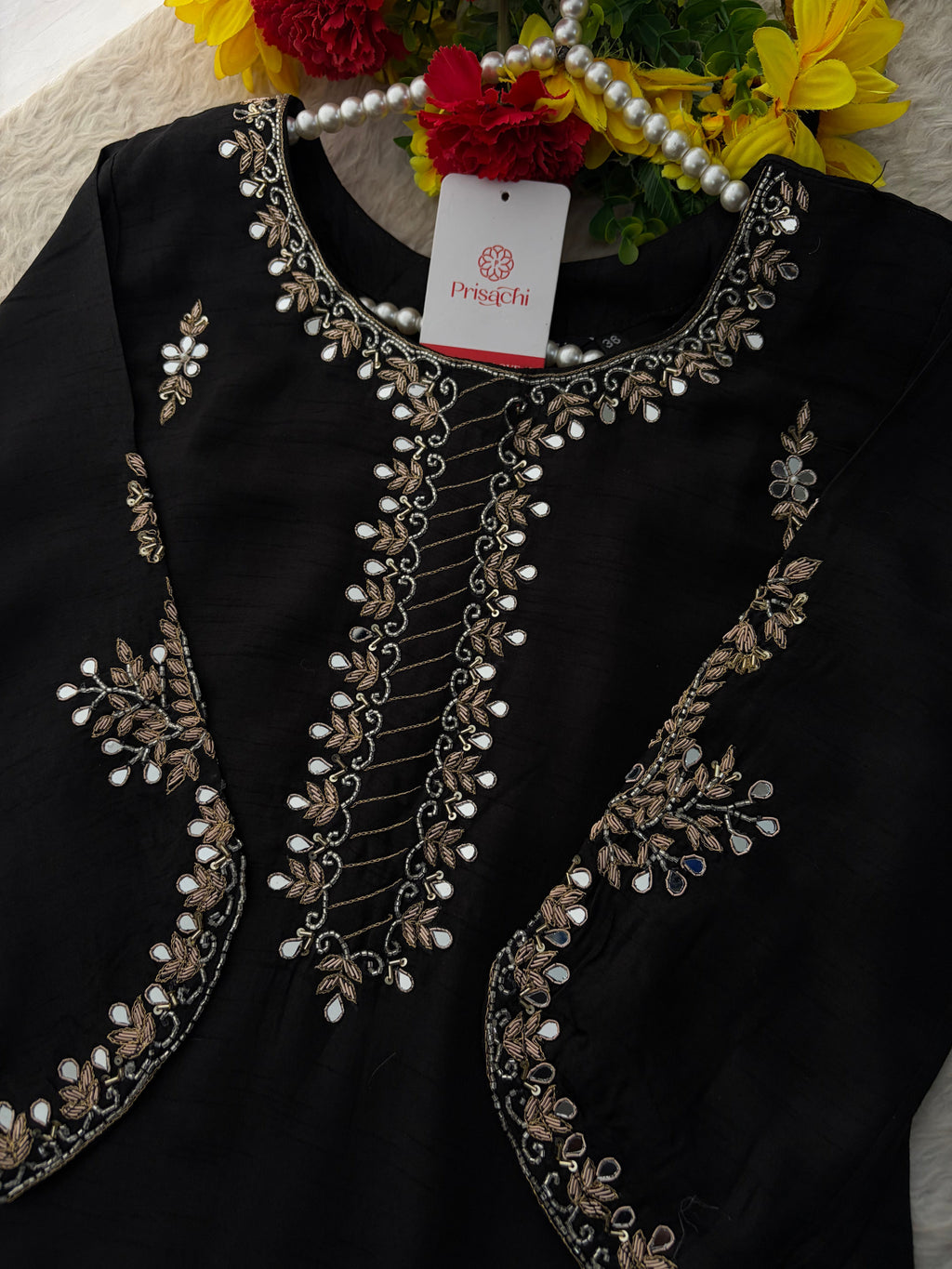 Elegant Black Embroidered Kurta Set for Women with Straight Pants and Dupatta | Festive & Party Wear