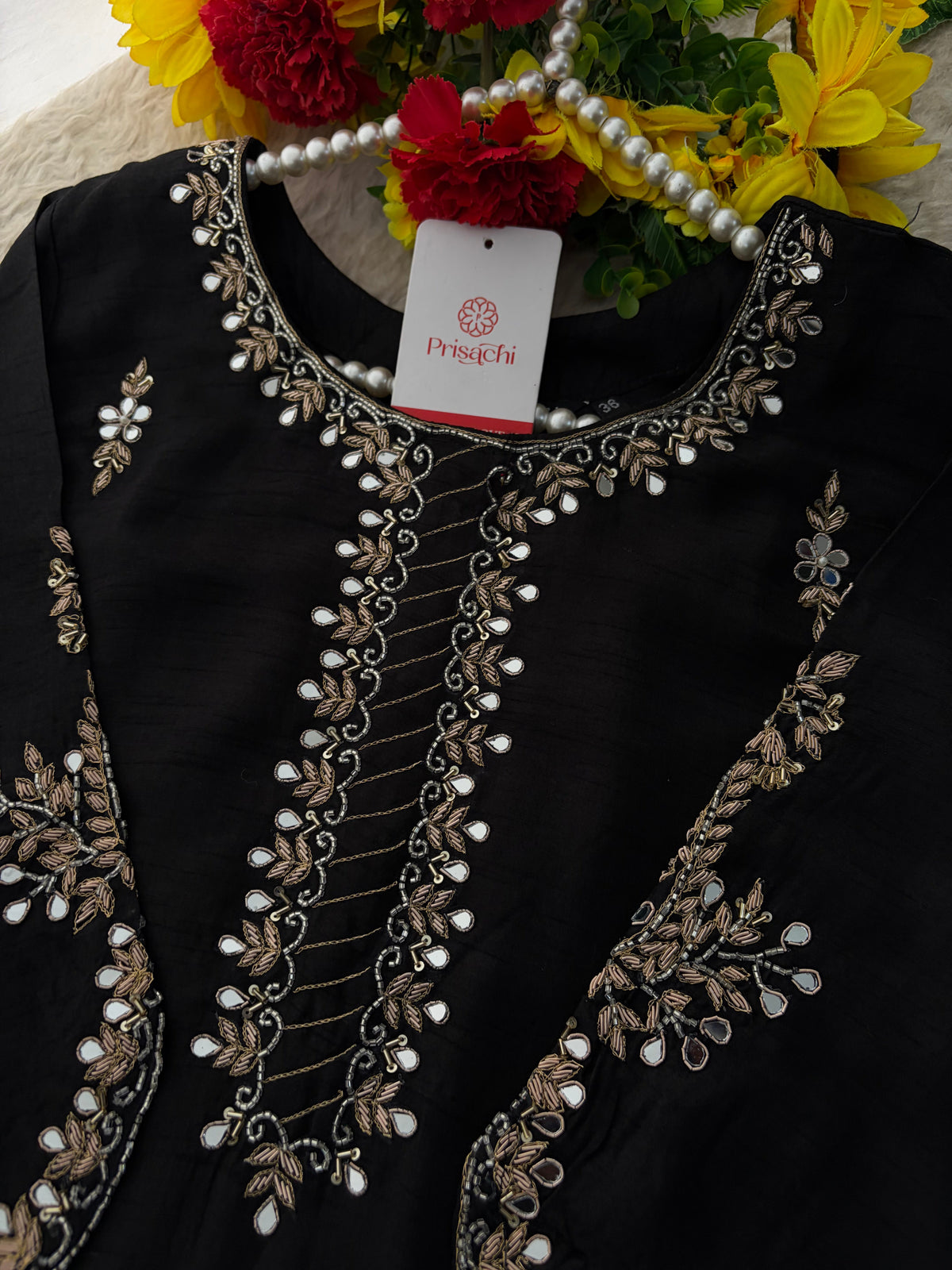 Women’s Mirror Work & Zardozi Embroidered Kurta Set with Dupatta & Pants