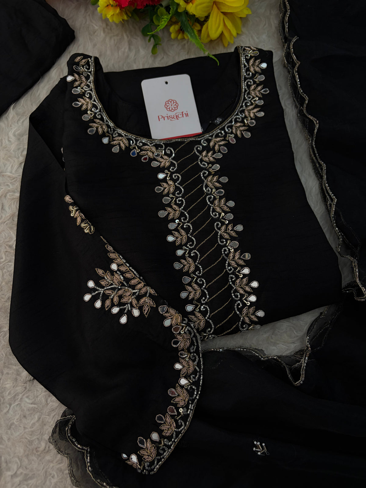 Elegant Black Embroidered Kurta Set for Women with Straight Pants and Dupatta | Festive & Party Wear