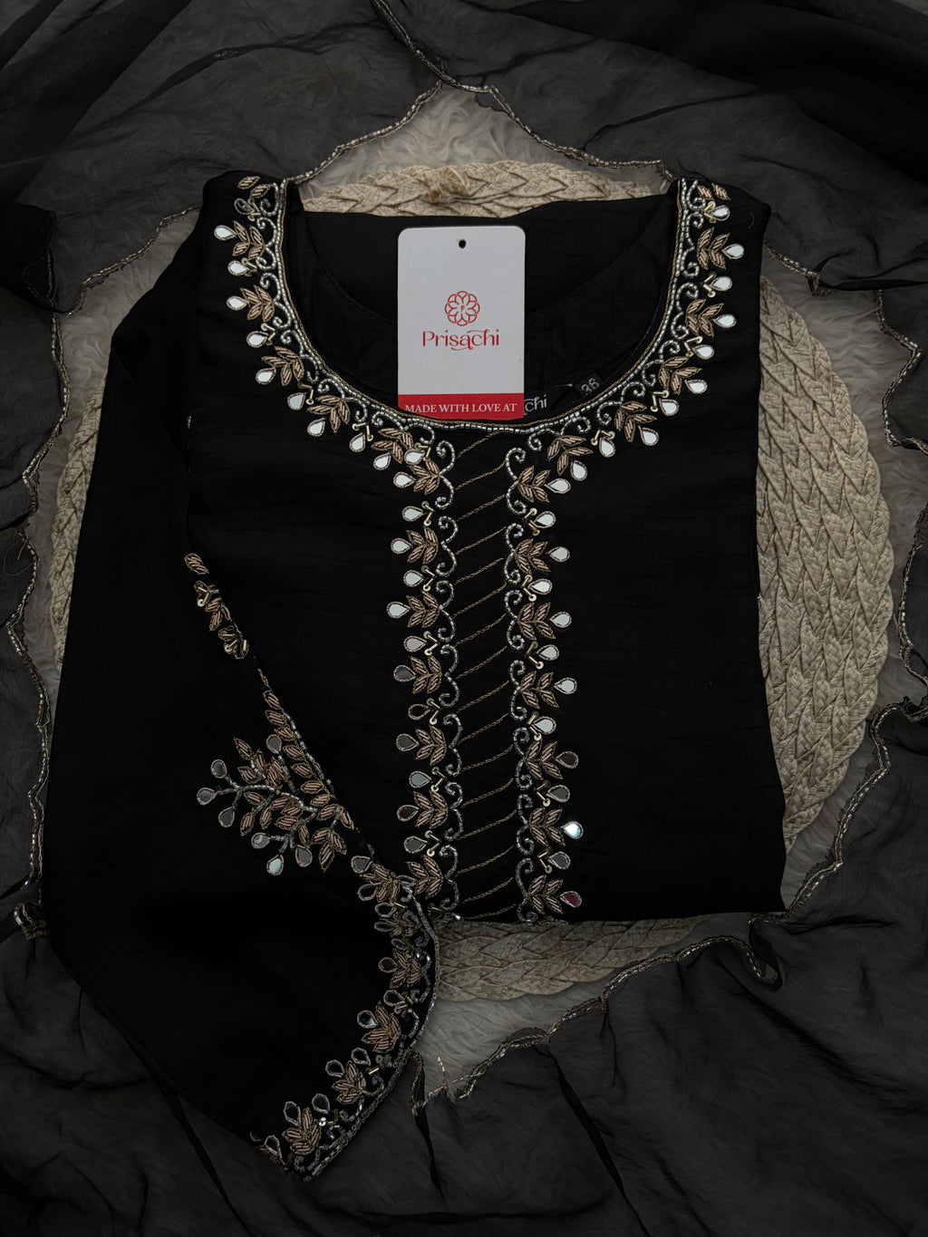 Elegant Black Embroidered Kurta Set for Women with Straight Pants and Dupatta | Festive & Party Wear
