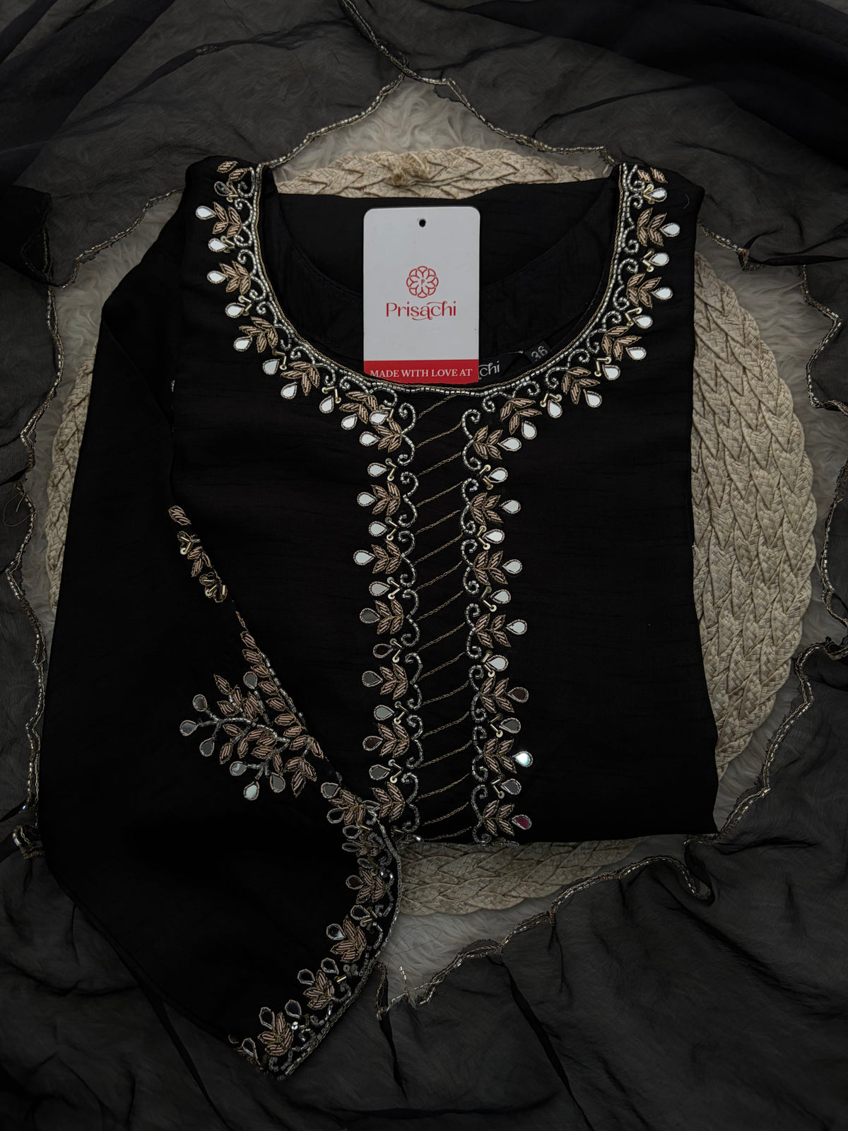Elegant Black Embroidered Kurta Set for Women with Straight Pants and Dupatta | Festive & Party Wear