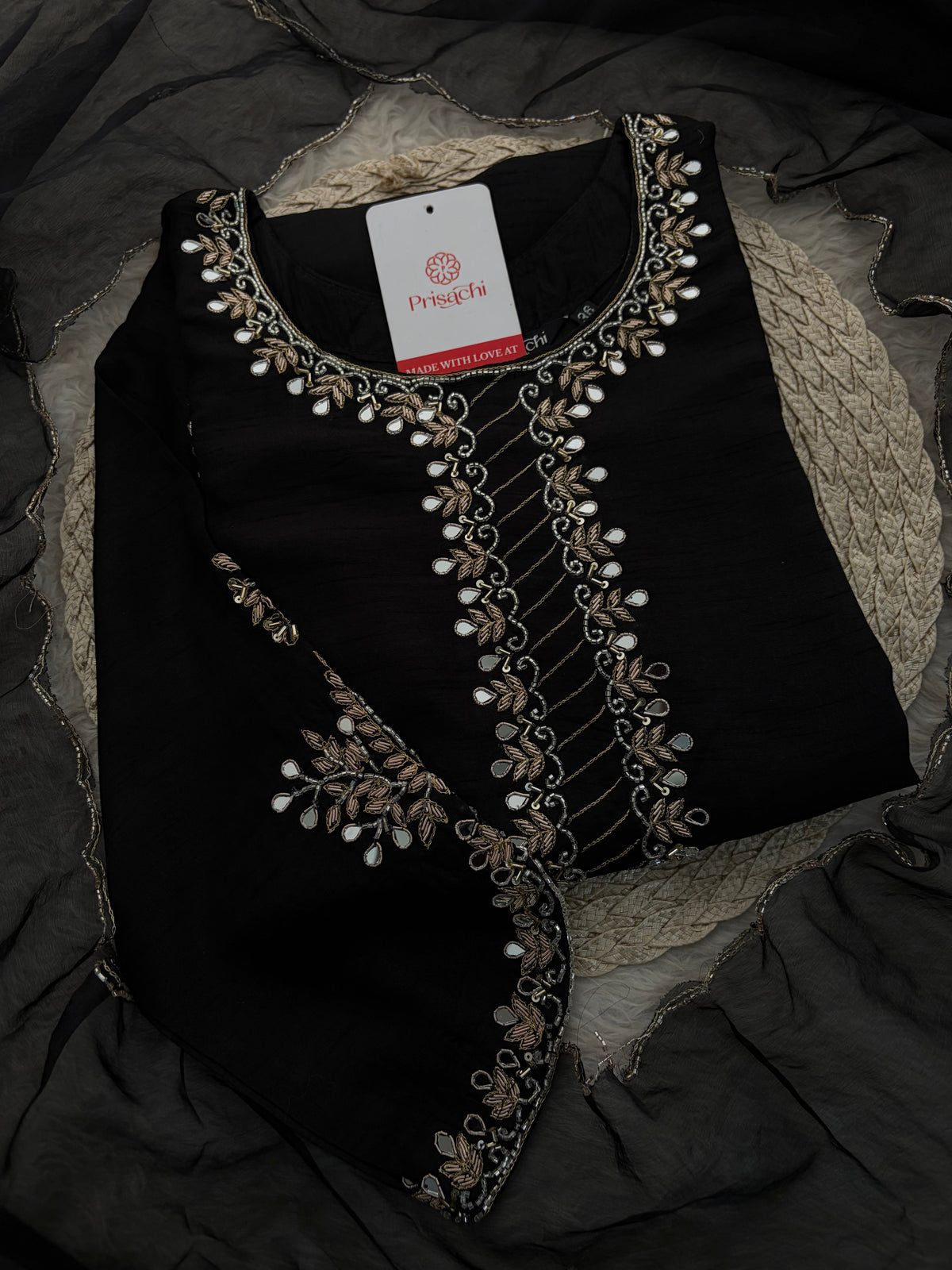 Elegant Black Embroidered Kurta Set for Women with Straight Pants and Dupatta | Festive & Party Wear