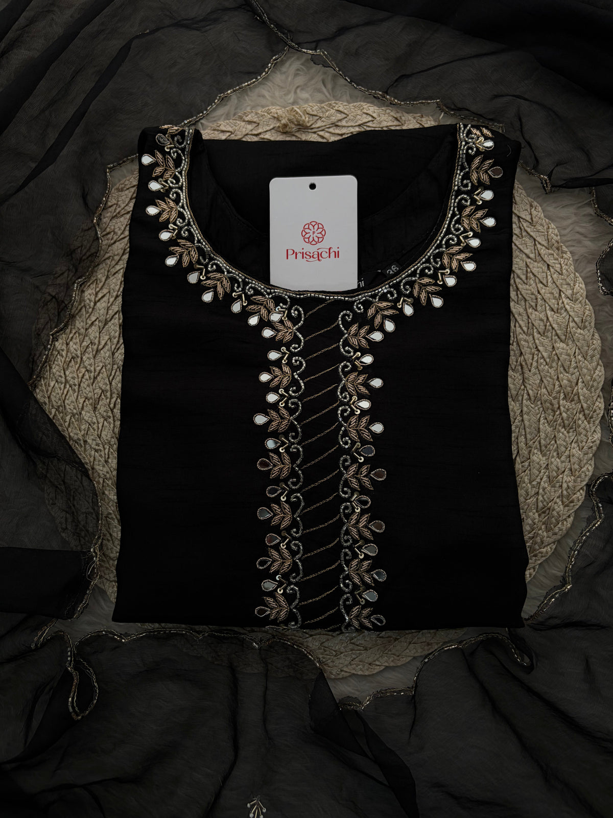 Elegant Black Embroidered Kurta Set for Women with Straight Pants and Dupatta | Festive & Party Wear