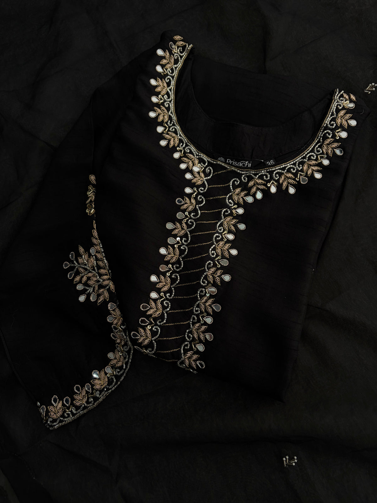 Elegant Black Embroidered Kurta Set for Women with Straight Pants and Dupatta | Festive & Party Wear