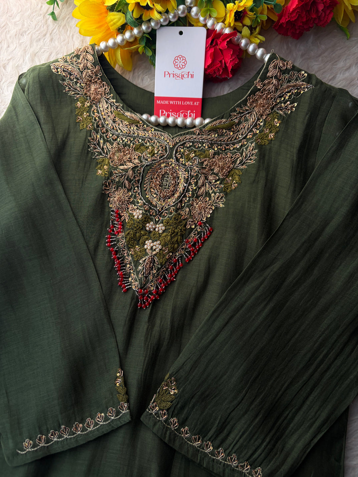 Brown Designer Embroidered Ethnic A-Line Kurta Set with Pants & Dupatta