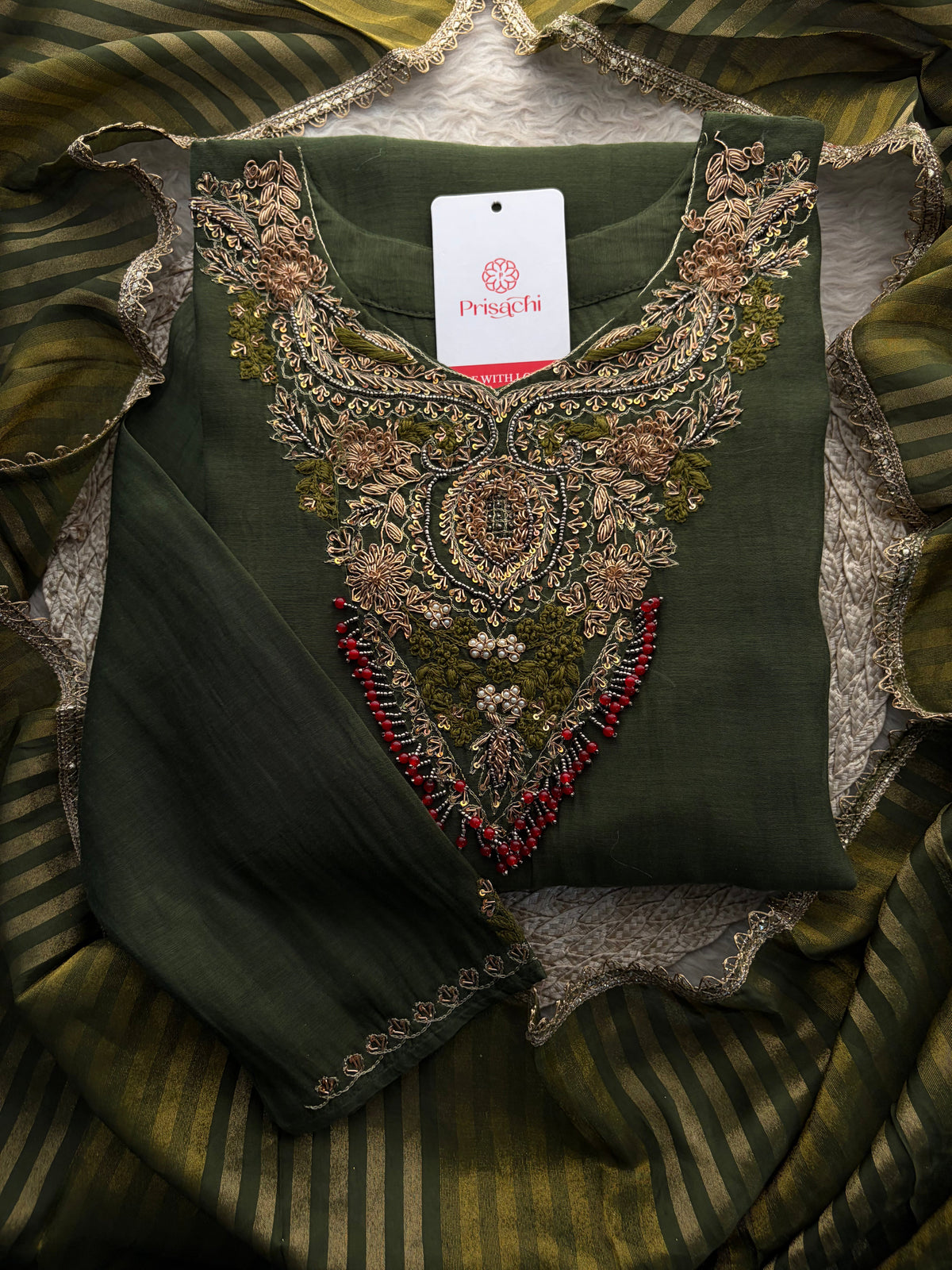 Brown Designer Embroidered Ethnic A-Line Kurta Set with Pants & Dupatta