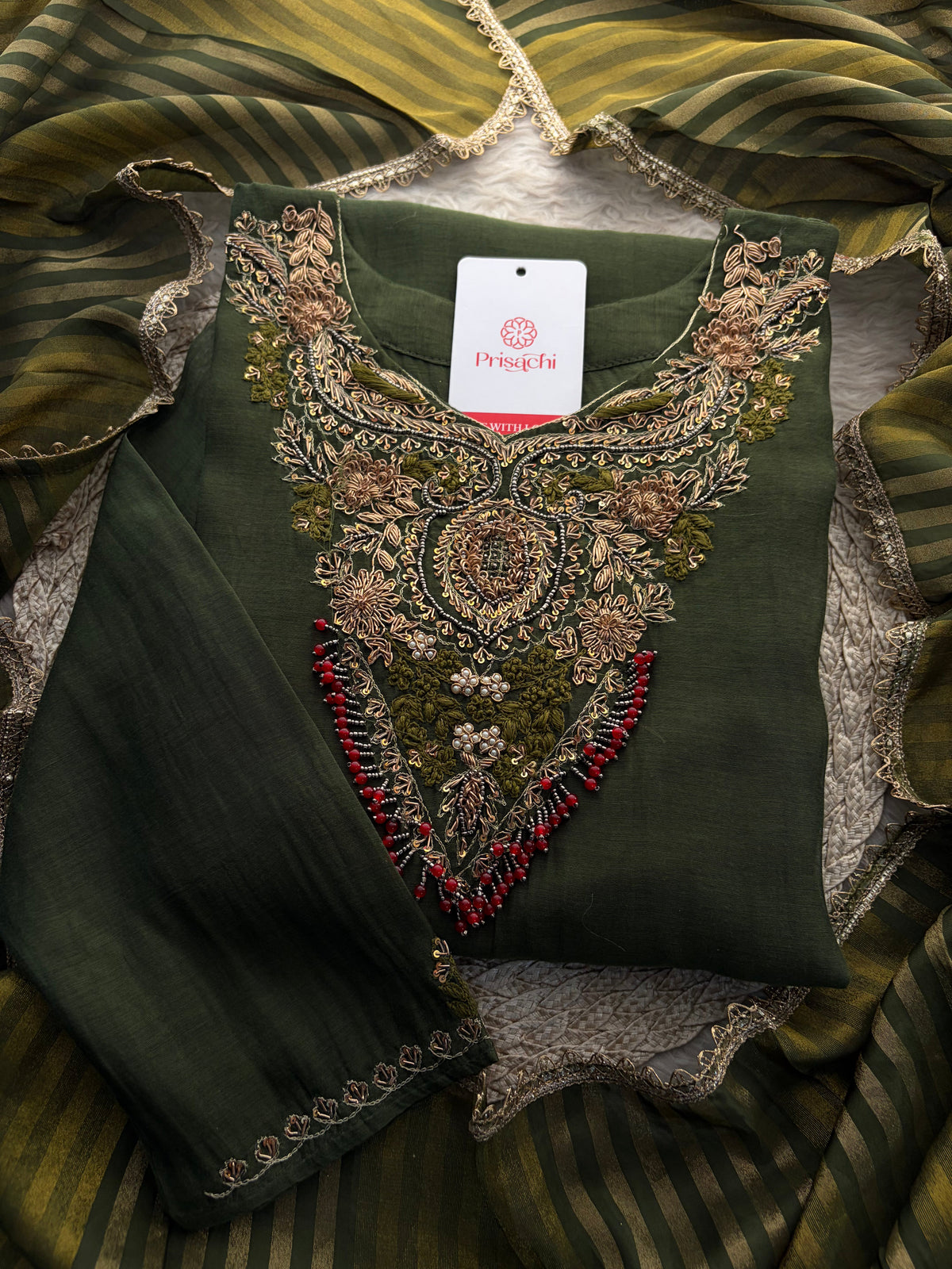Brown Designer Embroidered Ethnic A-Line Kurta Set with Pants & Dupatta