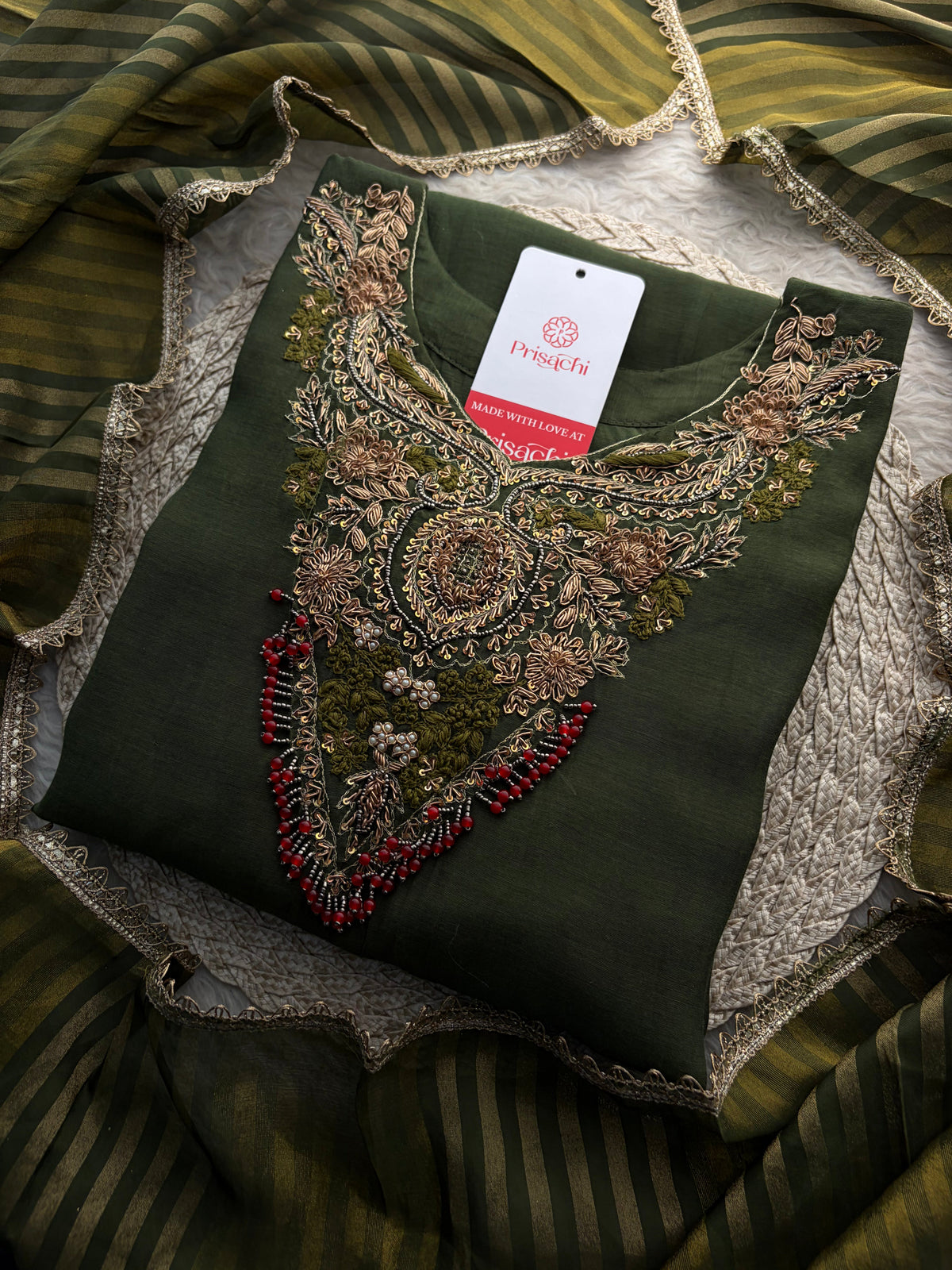 Brown Designer Embroidered Ethnic A-Line Kurta Set with Pants & Dupatta