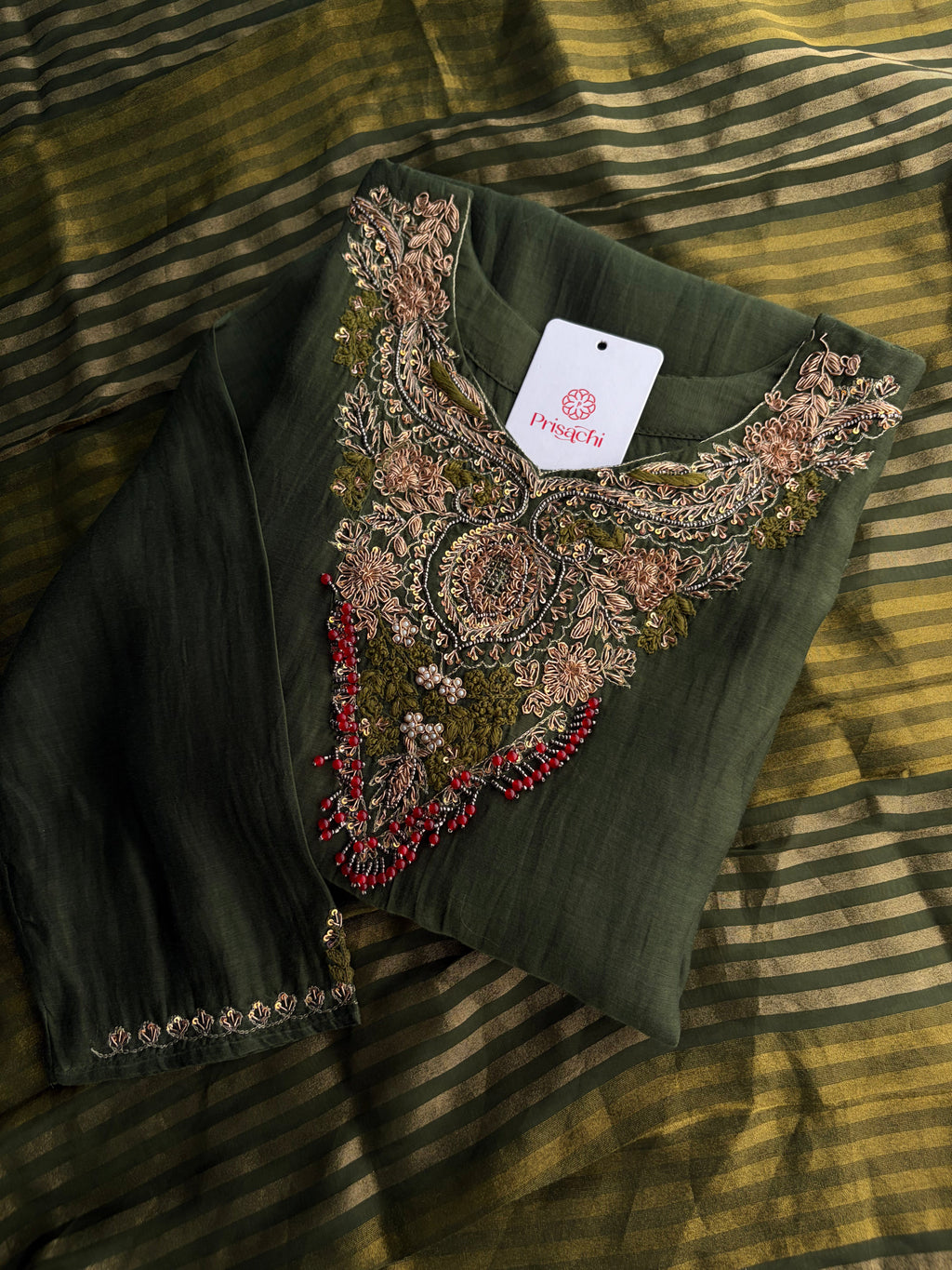 Brown Designer Embroidered Ethnic A-Line Kurta Set with Pants & Dupatta